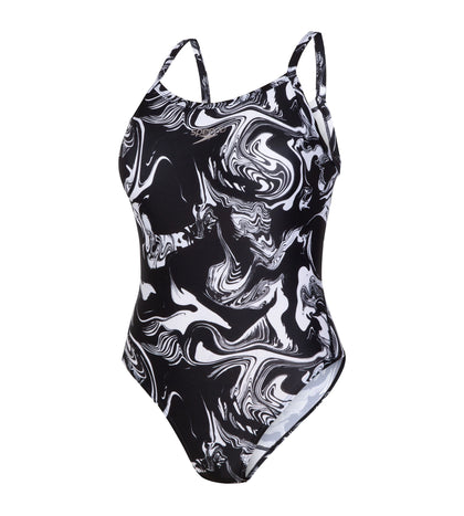 Women's Endurance 10 Boom Printed Racerback V-Cut Swimsuit - Black & White