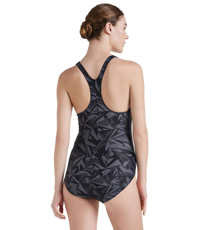 Women's Endurance 10 Hyperboom Printed Racerback One Piece Swimwear - Black & Oxid Grey