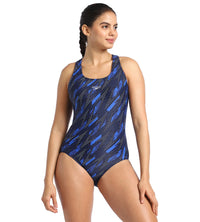 Women's Endurance Hyperboom Allover Racerback One Piece Swimwear - True Navy & True Cobalt_1