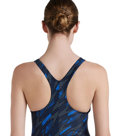 Women's Endurance 10 Hyperboom Printed Racerback One Piece Swimwear - True Navy & True Cobalt