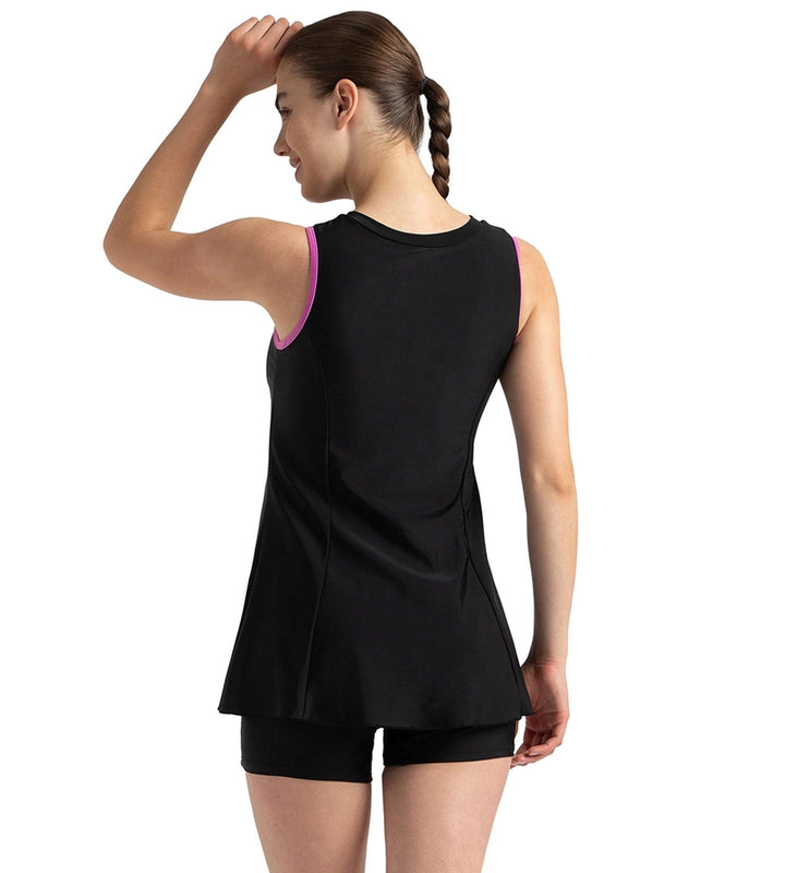 Women's Endurance10 Closedback Swimdress With Boyleg - Black & Neon Violet