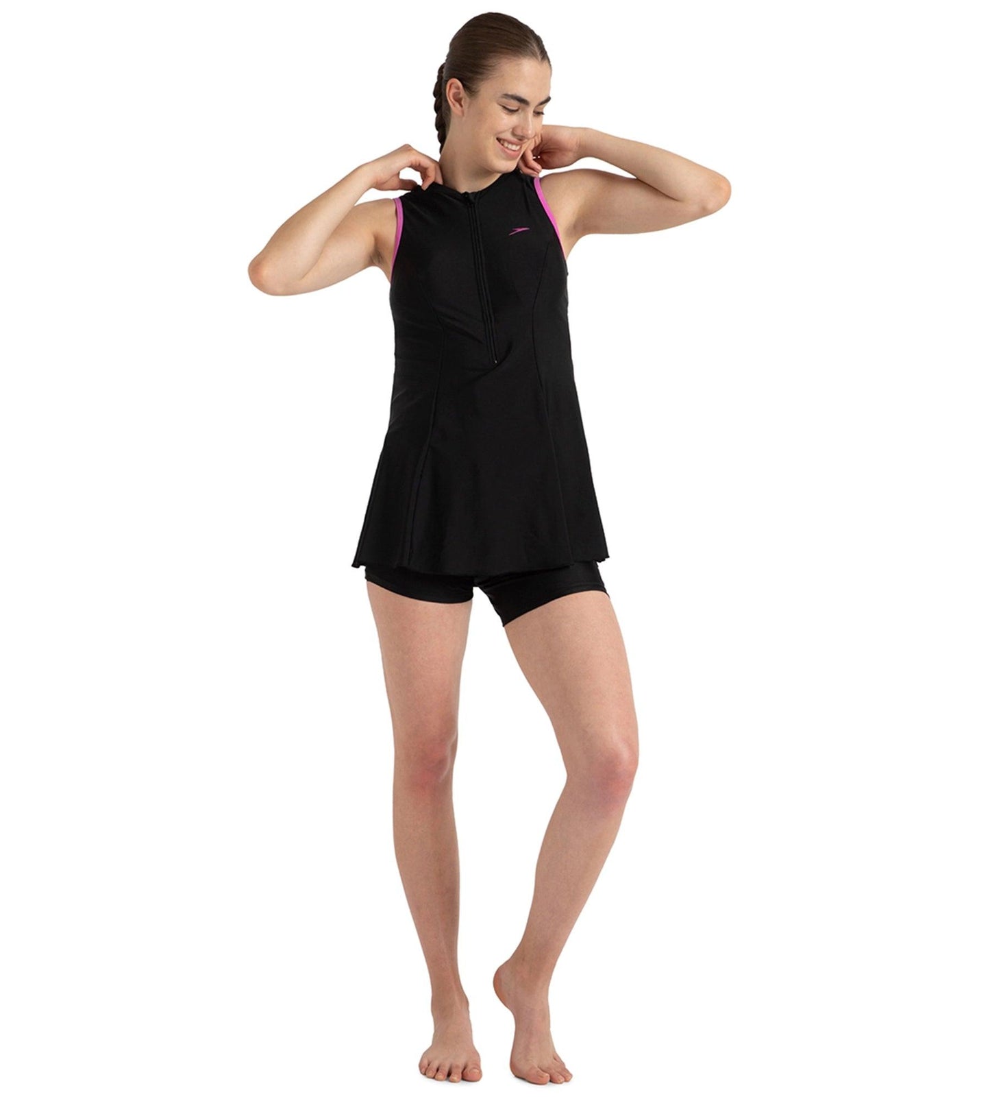 Women's Endurance10 Closedback Swimdress With Boyleg - Black & Neon Violet