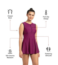 Women's Endurance 10 Closedback Swimdress With Boyleg - Deep Plum & Black