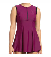 Women's Endurance Closedback Swimdress With Boyleg - Deep Plum & Black_5