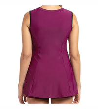 Women's Endurance Closedback Swimdress With Boyleg - Deep Plum & Black_4