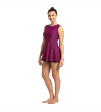 Women's Endurance Closedback Swimdress With Boyleg - Deep Plum & Black_2