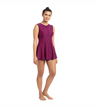 Women's Endurance Closedback Swimdress With Boyleg - Deep Plum & Black_3