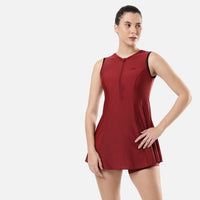 Women's Endura Brite Closedback Swimdress With Boyleg - Oxblood & Black