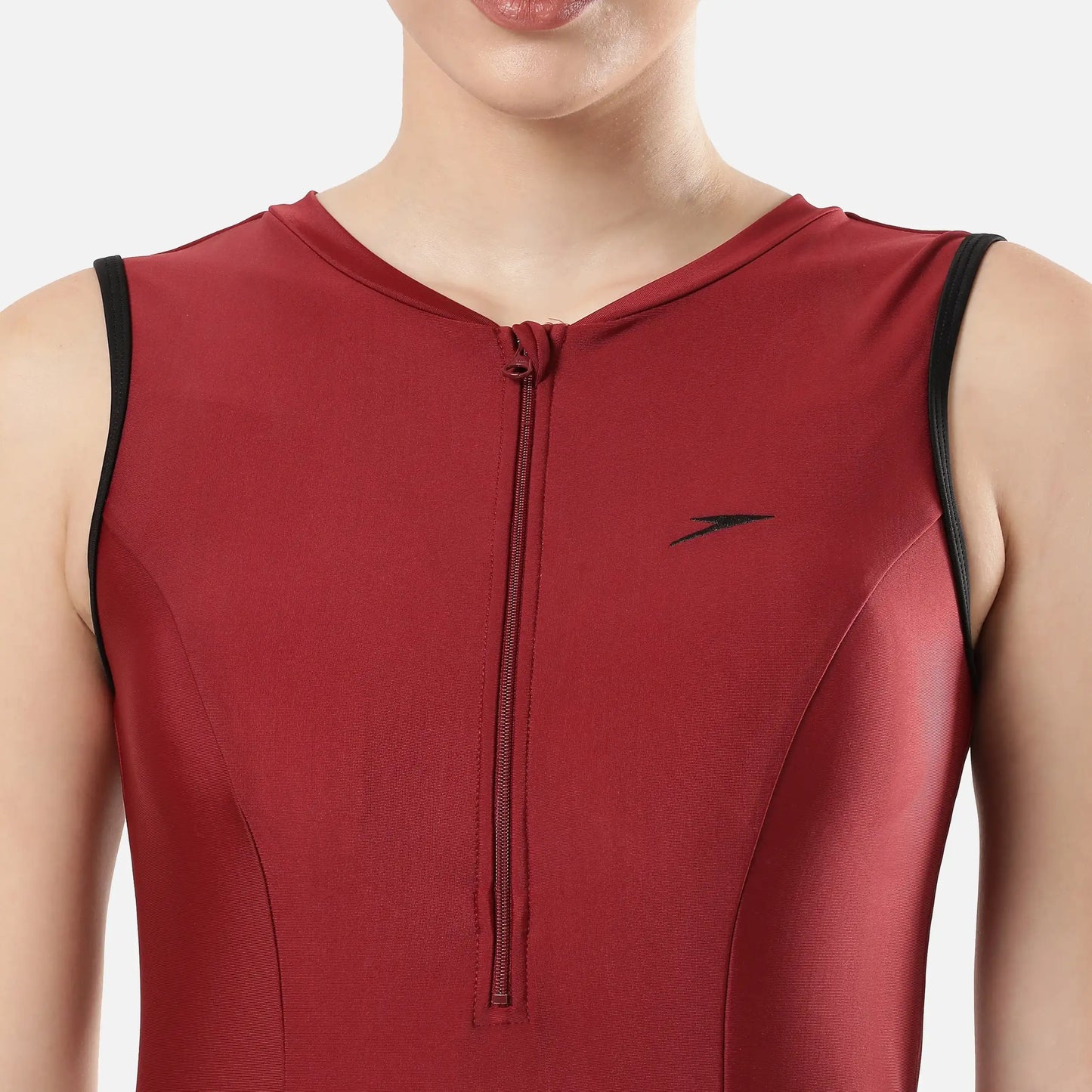 Women's Endura Brite Closedback Swimdress With Boyleg - Oxblood & Black