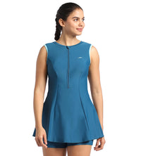 Women's Endurance Closedback Swimdress With Boyleg - Dark Teal  &  Marine Blue_1