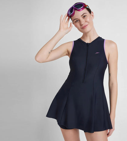 Women's Endurance 10 Closedback Swimdress With Boyleg - True Navy & Sweet Purple