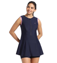 Women's Endurance Closedback Swimdress With Boyleg - True Navy  &  Sweet Purple_1