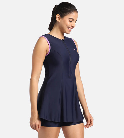 Women's Endurance 10 Closedback Swimdress With Boyleg - True Navy & Sweet Purple