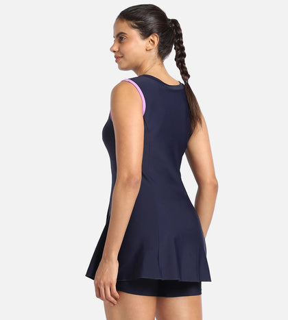 Women's Endurance 10 Closedback Swimdress With Boyleg - True Navy & Sweet Purple