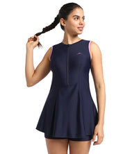 Women's Endurance Closedback Swimdress With Boyleg - True Navy  &  Sweet Purple_2