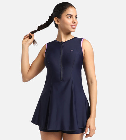 Women's Endurance 10 Closedback Swimdress With Boyleg - True Navy & Sweet Purple