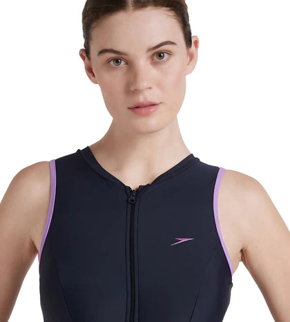 Women's Endurance 10 Closedback Swimdress With Boyleg - True Navy & Sweet Purple