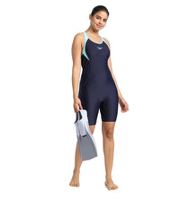 Women's Endurance Essential Panel Racerback Legsuit Swimwear  - Truenavy  &  Marine Blue_6