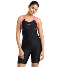 Women's Endurance Essential Panel Racerback Legsuit Swimwear  - Black  &  Fandango Pink_1