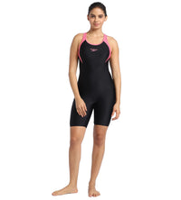 Women's Endurance Essential Panel Racerback Legsuit Swimwear  - Black  &  Fandango Pink_6