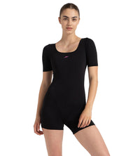 Women's Endurance+ Sleeved Myrtle U-Back Legsuit - Black & Neon Violet