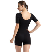 Women's Endurance+ Sleeved Myrtle U-Back Legsuit - Black & Neon Violet