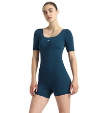 Women's Endurance+ Sleeved Myrtle Racerback Legsuit - Dark Teal & Arctic Glass