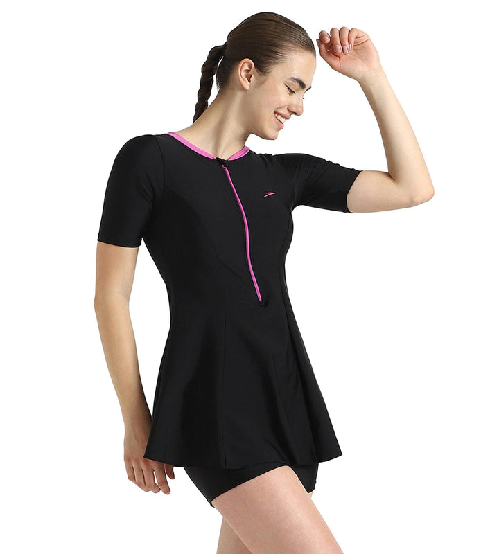 Women's Endurance10 Closedback Sleeved Swimdress With Boyleg - True Navy & Arctic Glass