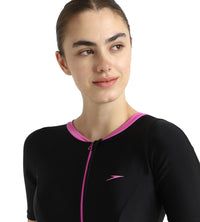 Women's Endurance10 Closedback Sleeved Swimdress With Boyleg - True Navy & Arctic Glass