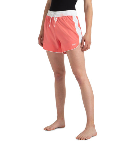 Women's 4 Way Comfort Stretch Leisure Watershorts With Side Pockets - Coral Sands & White