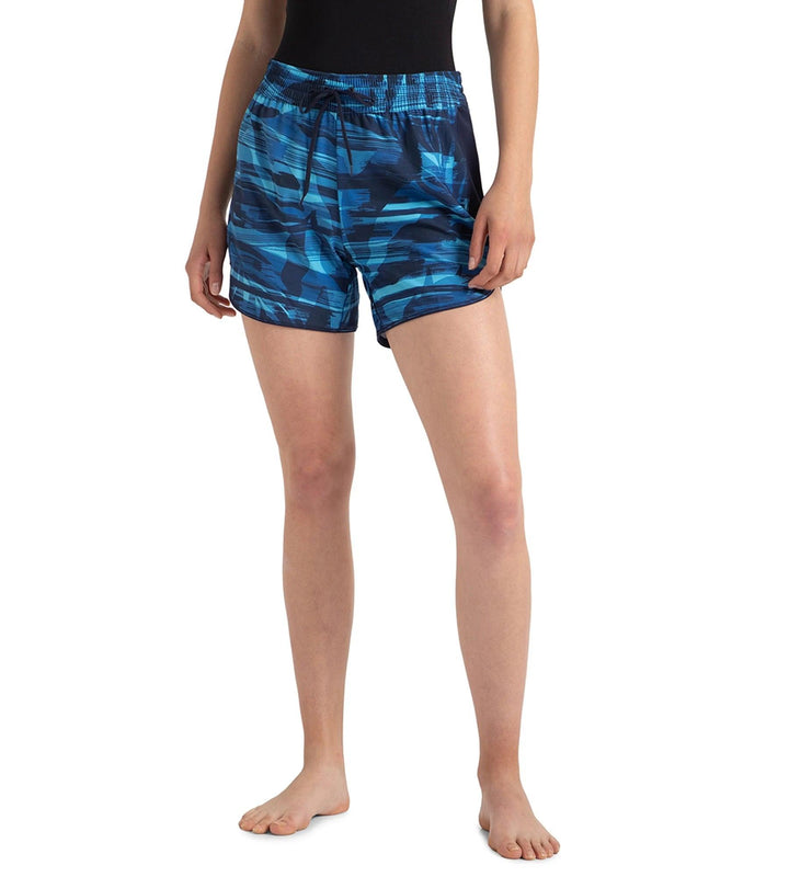 Women's 4 Way Flex Essential Printed Watershorts With Side Pockets - Peacoat, Cerulean Blue & Picton Blue