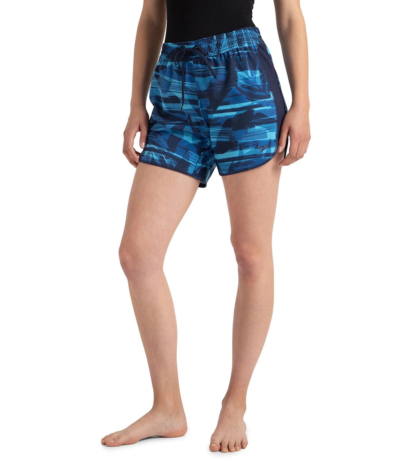 Women's 4 Way Flex Essential Printed Watershorts With Side Pockets - Peacoat, Cerulean Blue & Picton Blue