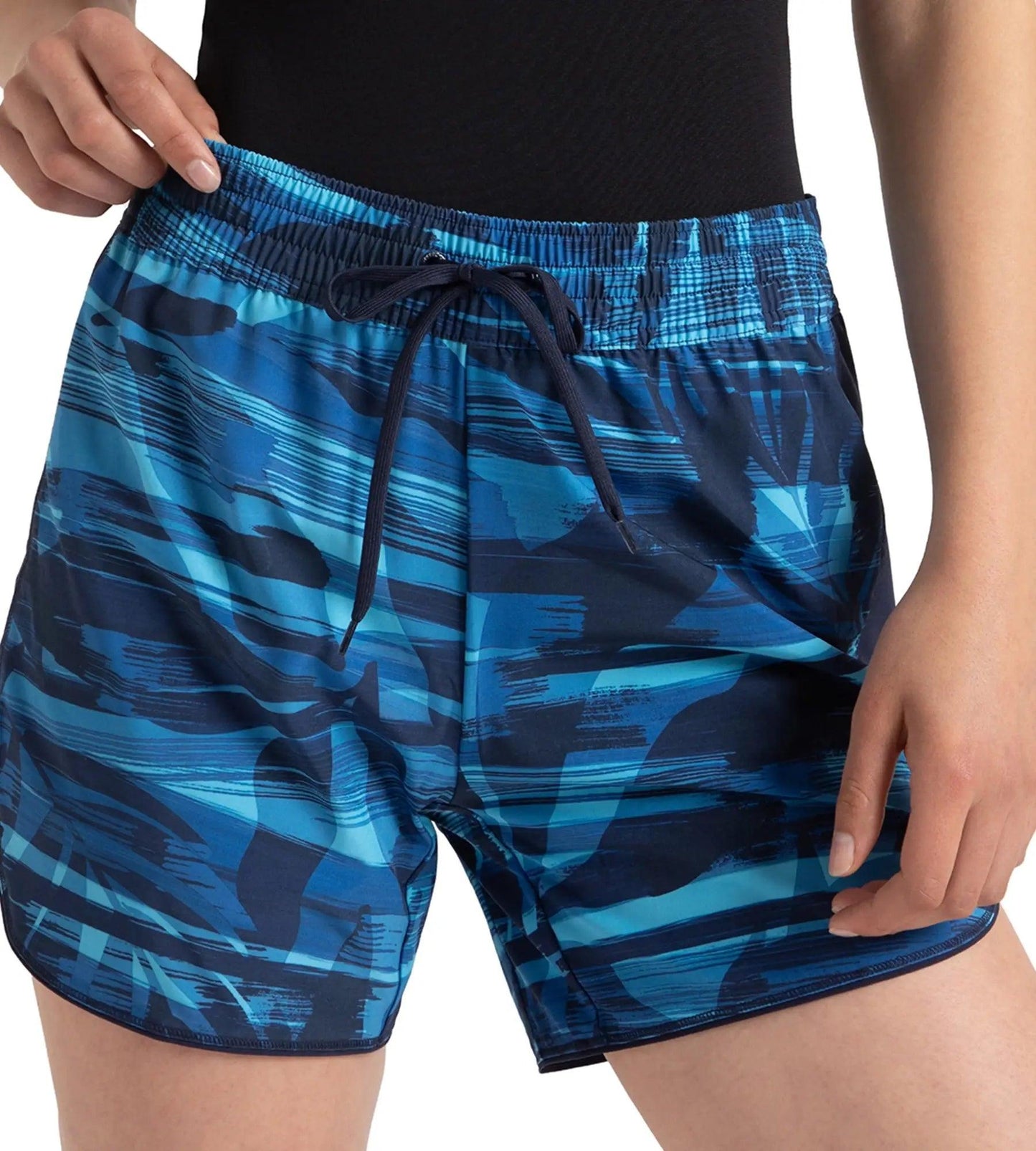 Women's 4 Way Flex Essential Printed Watershorts With Side Pockets - Peacoat, Cerulean Blue & Picton Blue