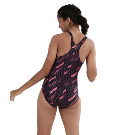 Girl's Endurance Hyper Boom Allover Racerback Swimwear - Truenavy & Electricpink_4