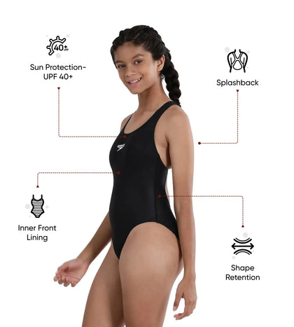 Girl's Endurance 10 Splashback One Piece V-Cut Swimsuit - Black