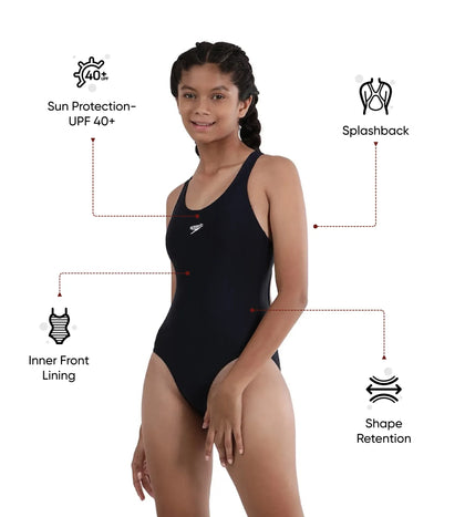 Girl's Endurance 10 Splashback One Piece V-Cut Swimsuit - Navy