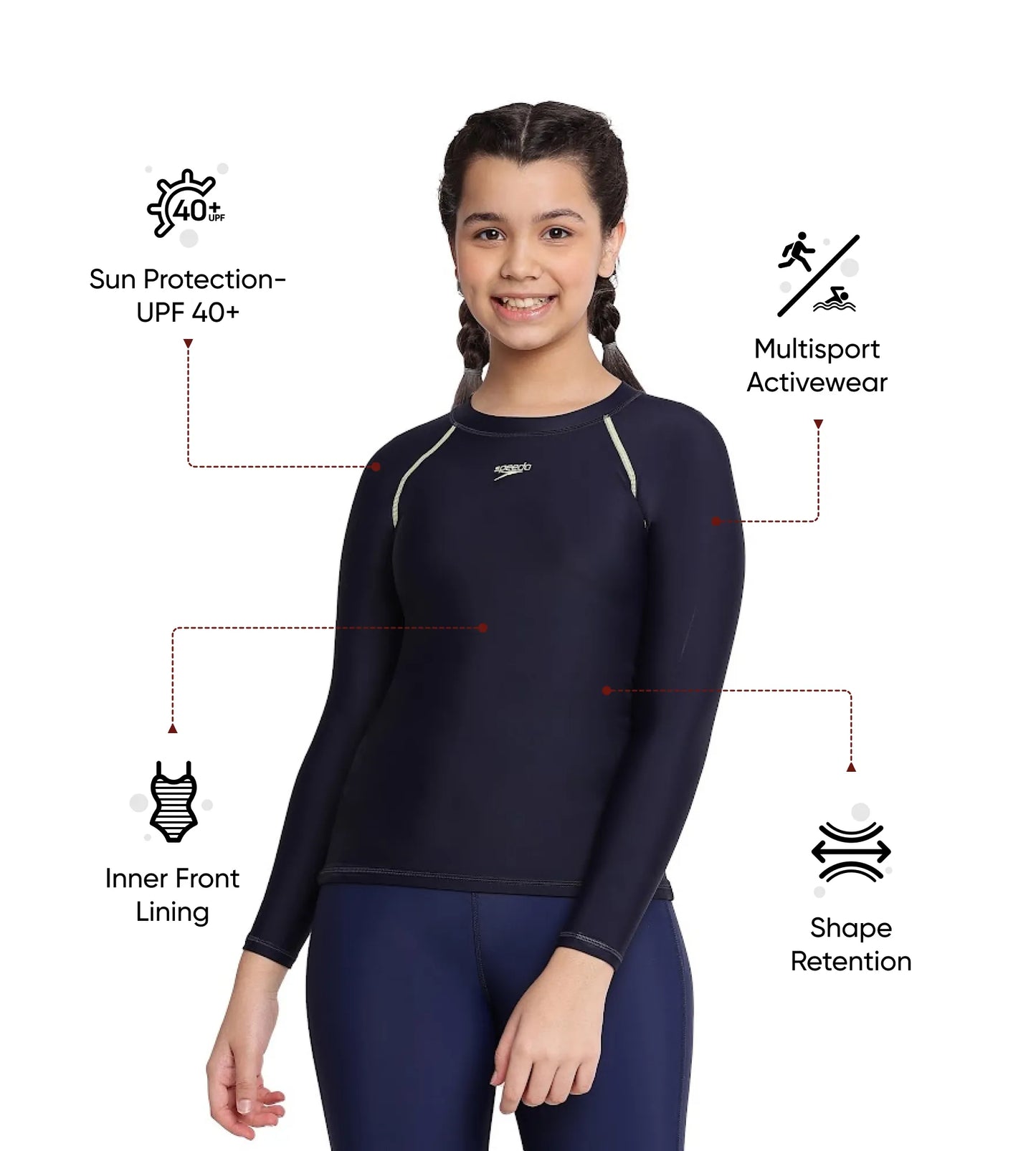 Girl's Endurance 10 Long Sleeve Suntop - True Navy & Spritz