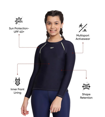 Girl's Endurance 10 Long Sleeve Suntop - True Navy & Spritz