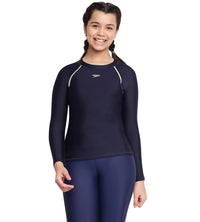 Girl's Endurance Solid Long Sleeve Suntop - True Navy  &  Spritz_1