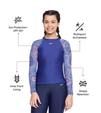 Girl's Recycled Endura Brite Print Long Sleeve Suntop - Ammonite & Soft Coral