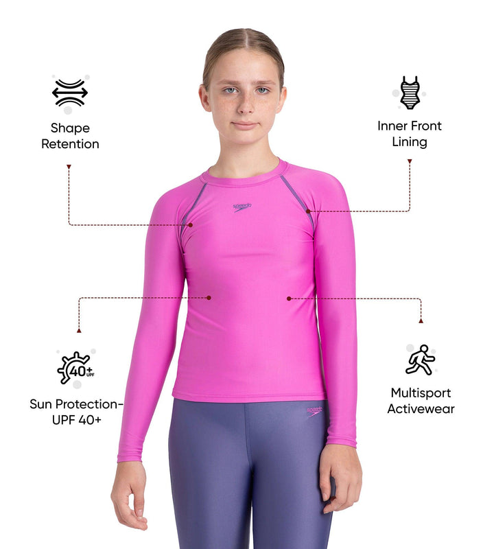 Girl's Endura Brite Long Sleeve Suntop - Neon Violet & Hapuna Blue