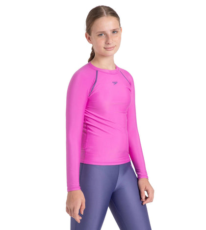 Girl's Endura Brite Long Sleeve Suntop - Neon Violet & Hapuna Blue