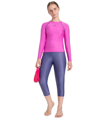 Girl's Endura Brite Long Sleeve Suntop - Neon Violet & Hapuna Blue