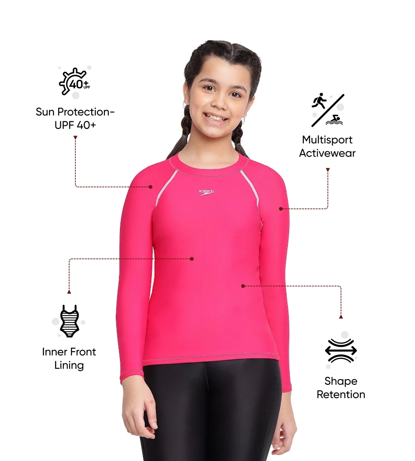 Girl's Endurance 10 Long Sleeve Suntop - Cherry & White