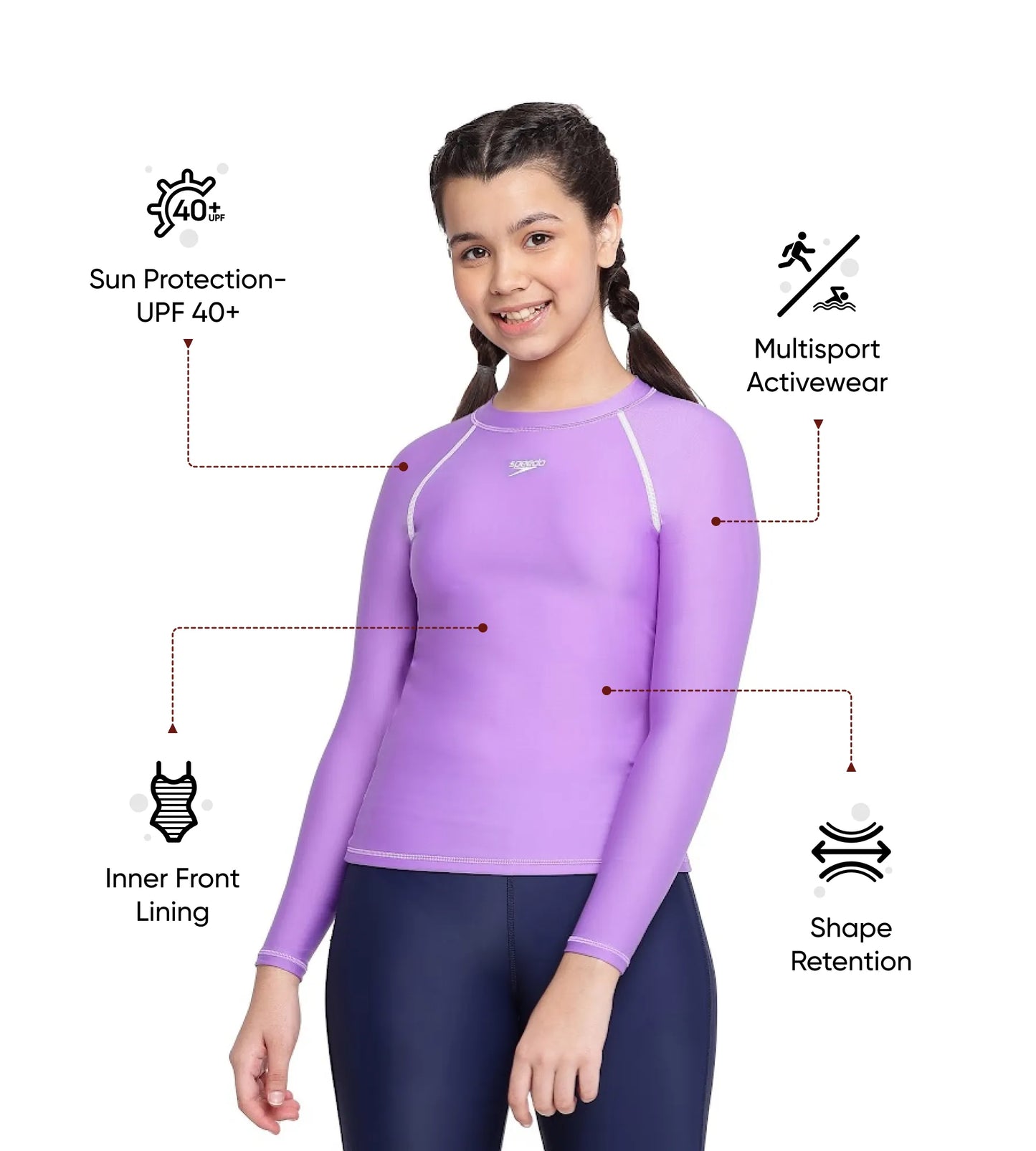 Girl's Recycled Endura Brite Long Sleeve Suntop - Miami Lilac & White