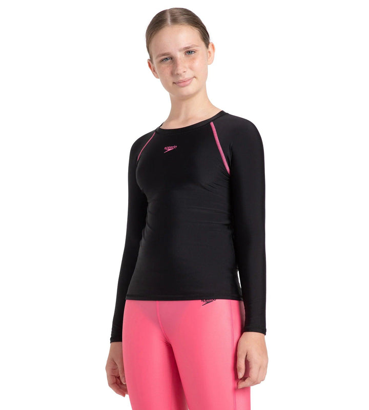 Girl's Endurance 10 Long Sleeve Suntop - Black & Fandango Pink