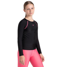 Girl's Endurance 10 Long Sleeve Suntop - Black & Fandango Pink