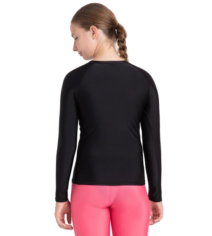 Girl's Endurance 10 Long Sleeve Suntop - Black & Fandango Pink