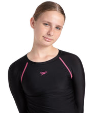 Girl's Endurance 10 Long Sleeve Suntop - Black & Fandango Pink