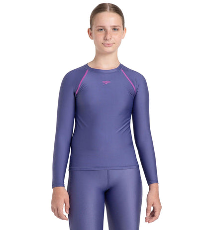 Girl's Endura Brite Long Sleeve Suntop - Hapuna Blue & Neon Violet